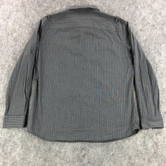 Rock & Republic Men Button Up Shirt Large Gray Striped Long Sleeve Metal Buttons - Picture 5 of 12